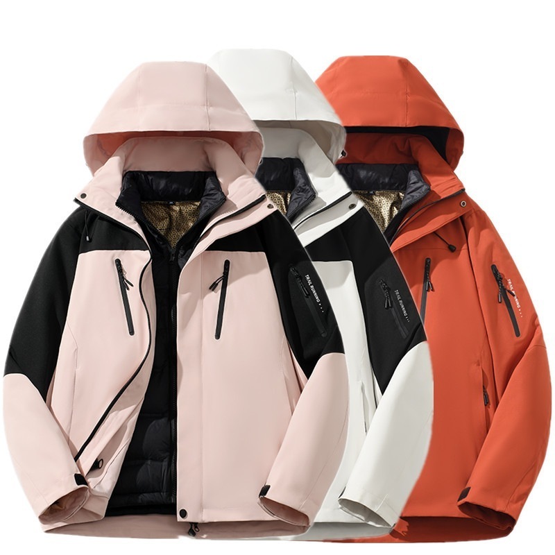 秋冬カップルのトリプルヒートポンチョ2着取り外し可能ダウンインナーインナーインナー風防登山着コート男 C31-353