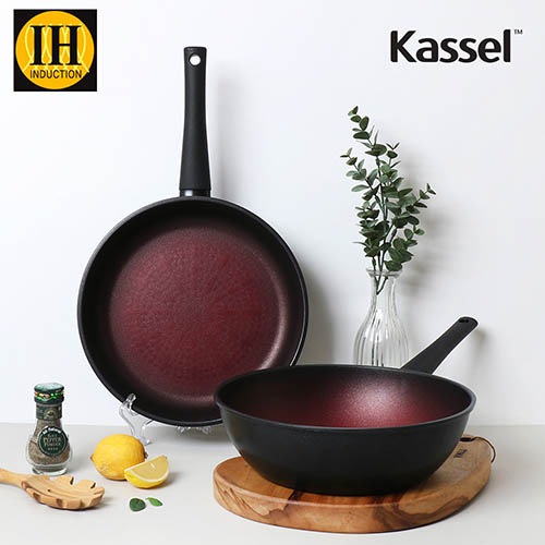 KASSEL レザーハンドル バーガンディーフライパン2セット