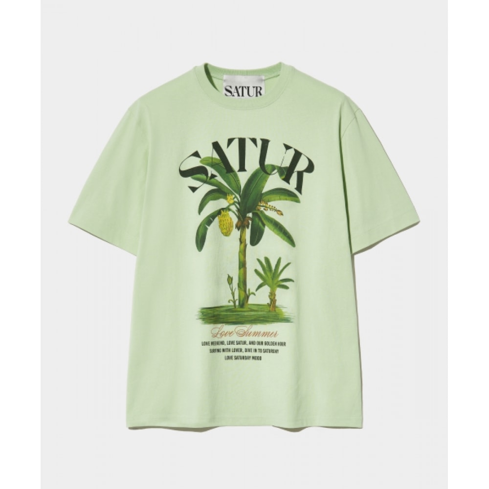 SATUR バナナツリーグラフィックショートスリーブ T シャツセラドンミント