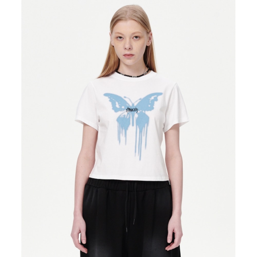マハグリッドバタフライゴスクロップ T シャツホワイト (MG2EMFT583A)
