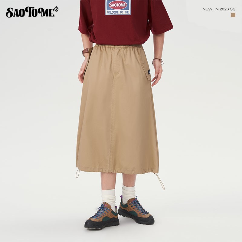 早乙女恵子 Saotome 日本のストリート ルーズ シティボーイ レトロ ドローストリング スカート ワークウェア スカート