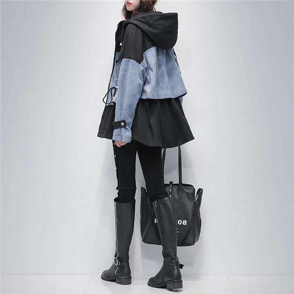 デニムジャケットレディースコートフード付きジップアップパーカー大きいサイズミディアム丈春秋オシャレアウター3040