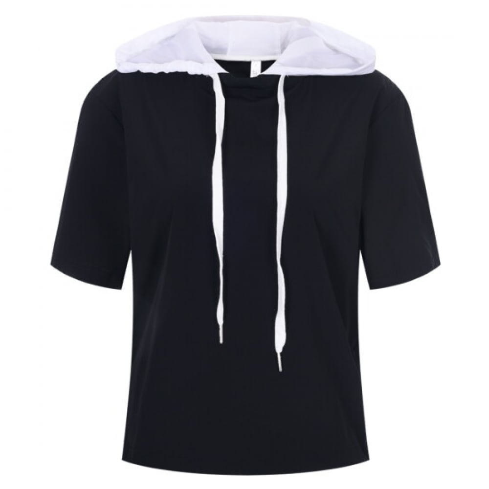 ショップアン 女性 SSプレミアム裾ひも半袖フードTシャツ ブラック LB-WSH-20523