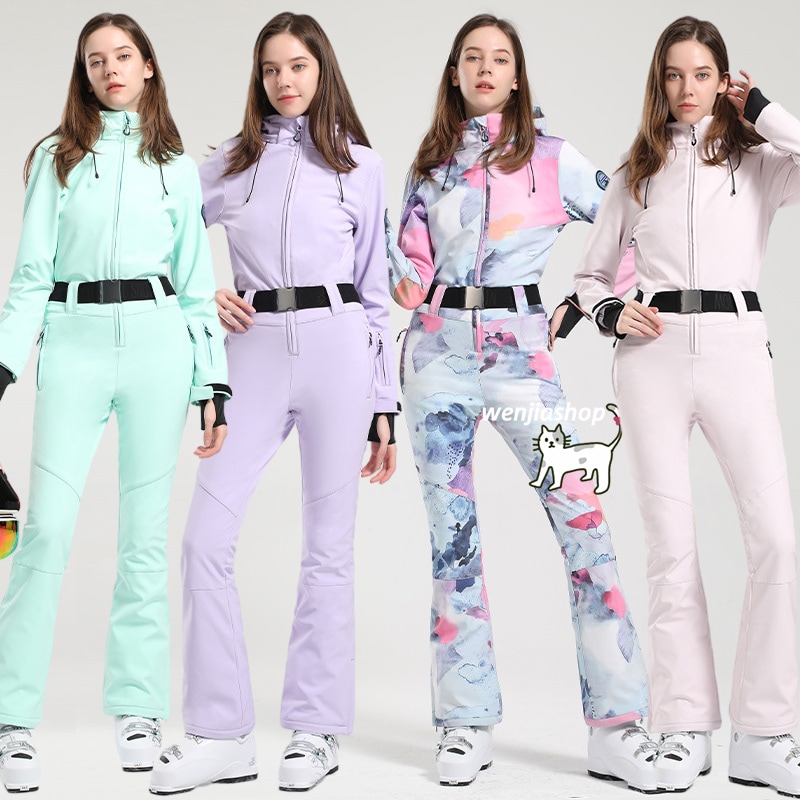 スノーボードウェア つなぎ 上下セット レディース オールインワン セットアップ パンツ スノボウェア スノーウェア スキーウェア スノボーウェア 韓国風 無地 ピンク 配色 防風 防水 防寒