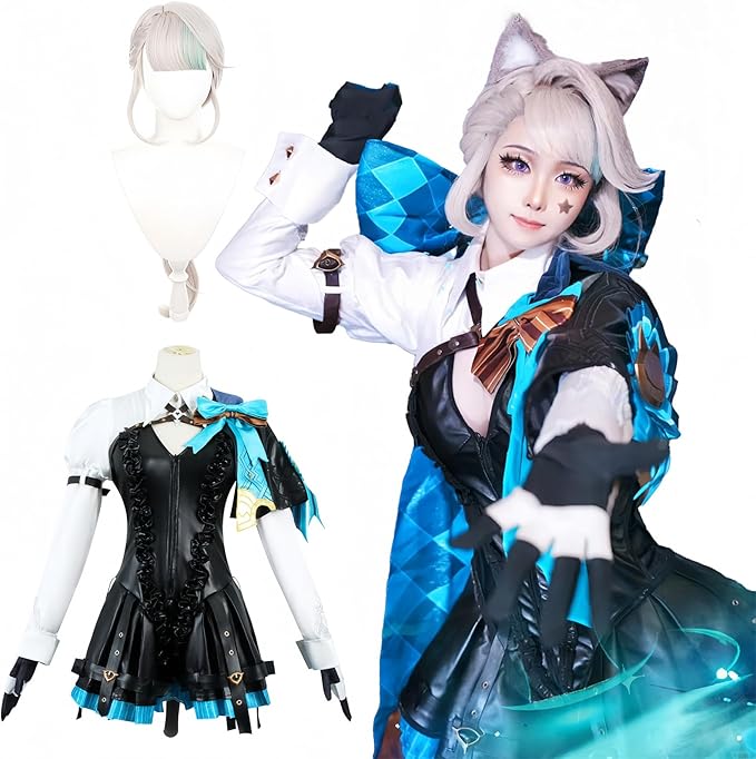 原神 コスプレ ナタ リネット コスプレ衣装 ウィッグ付き 箱の猫を覗いて　新キャラ フォンテーヌ七神 げんしん Genshin impact コスプレ 大人用 仮装 文化祭