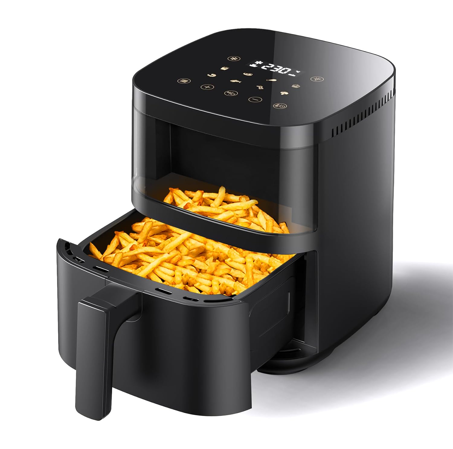 ノンフライヤー 4.5L ノンオイルフライヤー エアフライヤー 1-5人用 可視窓 大容量 家庭用 省エネ 最高温230℃ ノンフライヤー機 LEDディスプレイ 日本語レシピ付き タイマー 自動電源オ