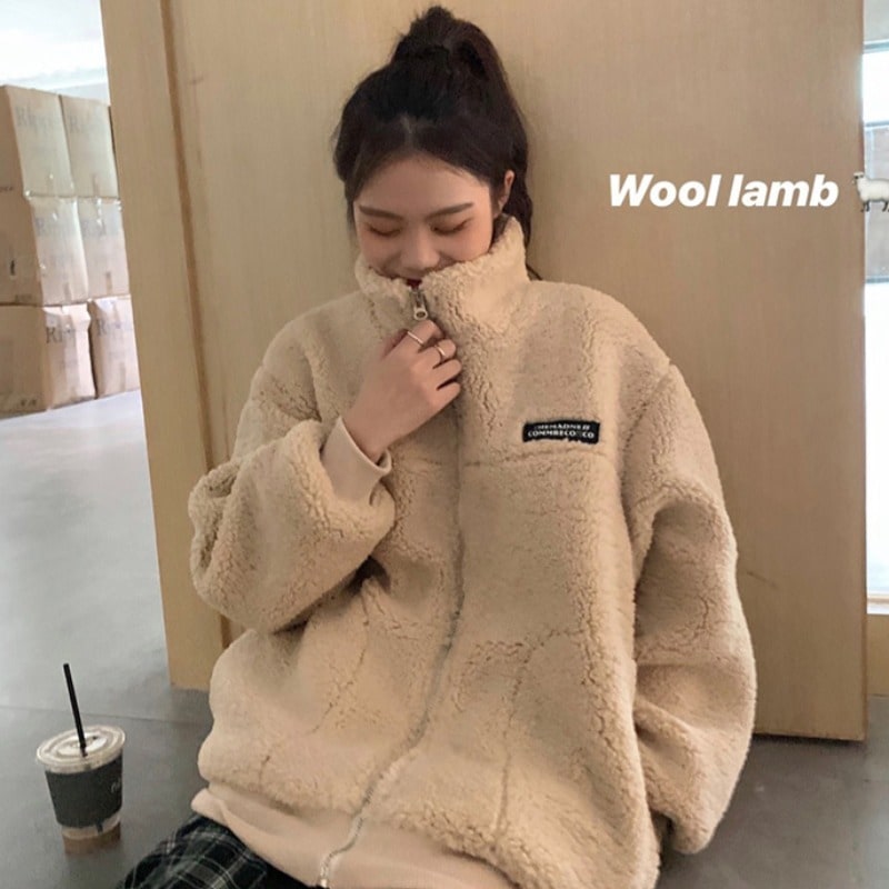 ボアジャケット ボアブルゾン フリース もこもこ ゆったり 秋冬 アウター レディースファッション 韓国 オルチャン C64