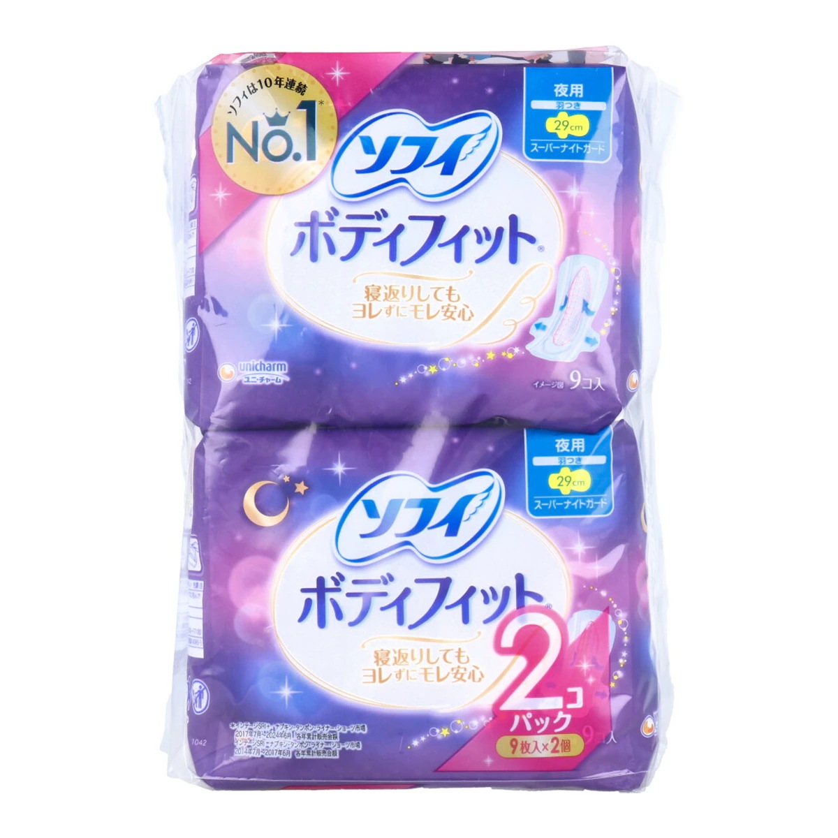 生理用ナプキン ユニ・チャーム ボディフィット スーパーナイトガード 夜用 羽つき 29cm 9枚 2個入り X8パック