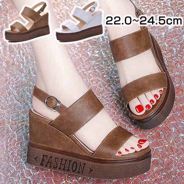 サンダル ウェッジソール 厚底 ヒール11cm ストラップ バックストラップ レディース 韓国 かわいい おしゃれ 可愛い プラットフォーム ブラウン ホワイト オープントゥ 5,133円