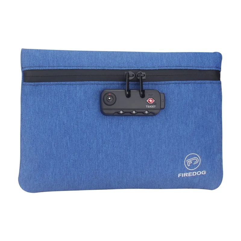 防火犬防臭バッグ,ロック付き,ポータブル収納ポーチ 青い