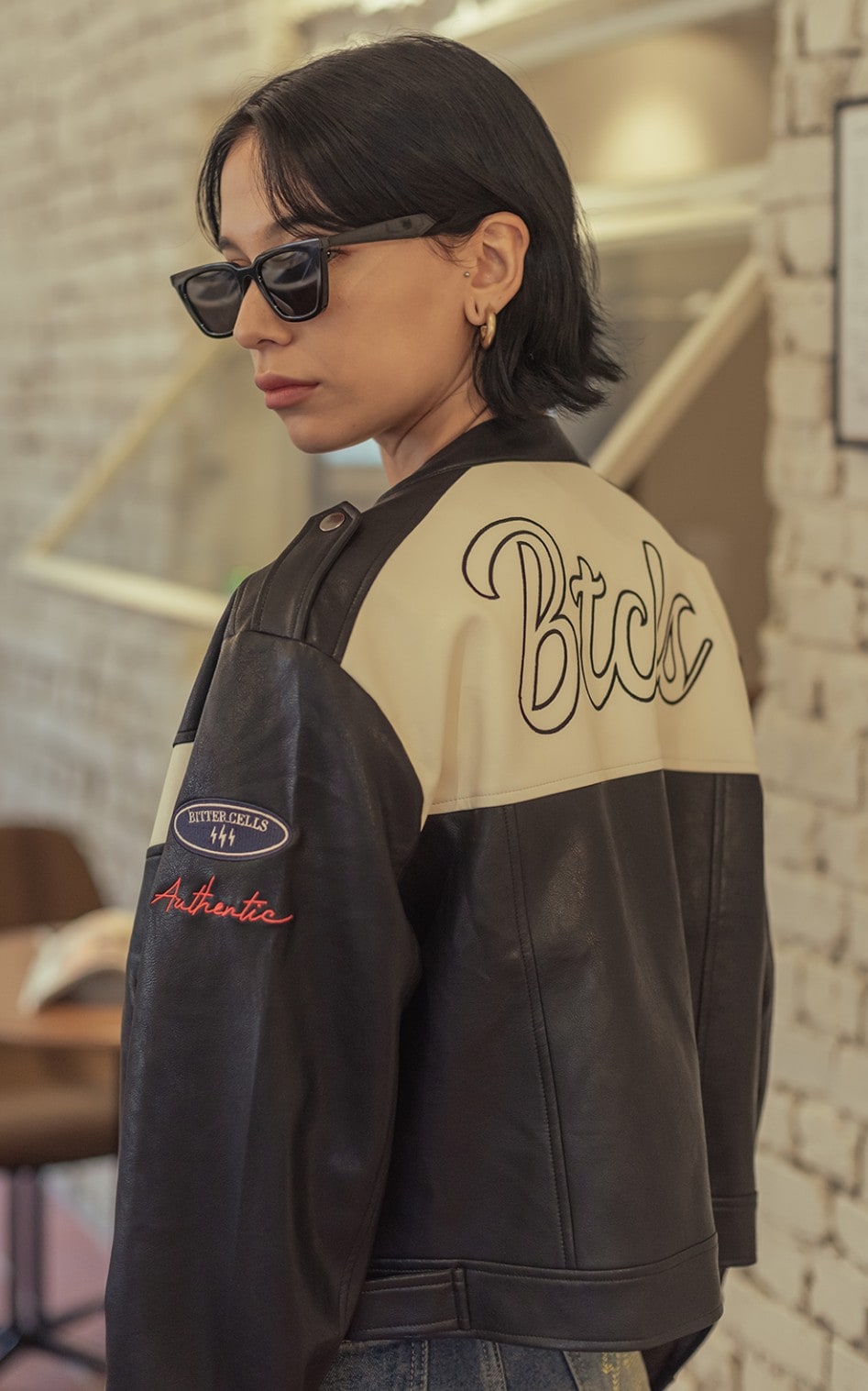 Qoo10 BITTER CELLS Leather Jacket ミドル ポ