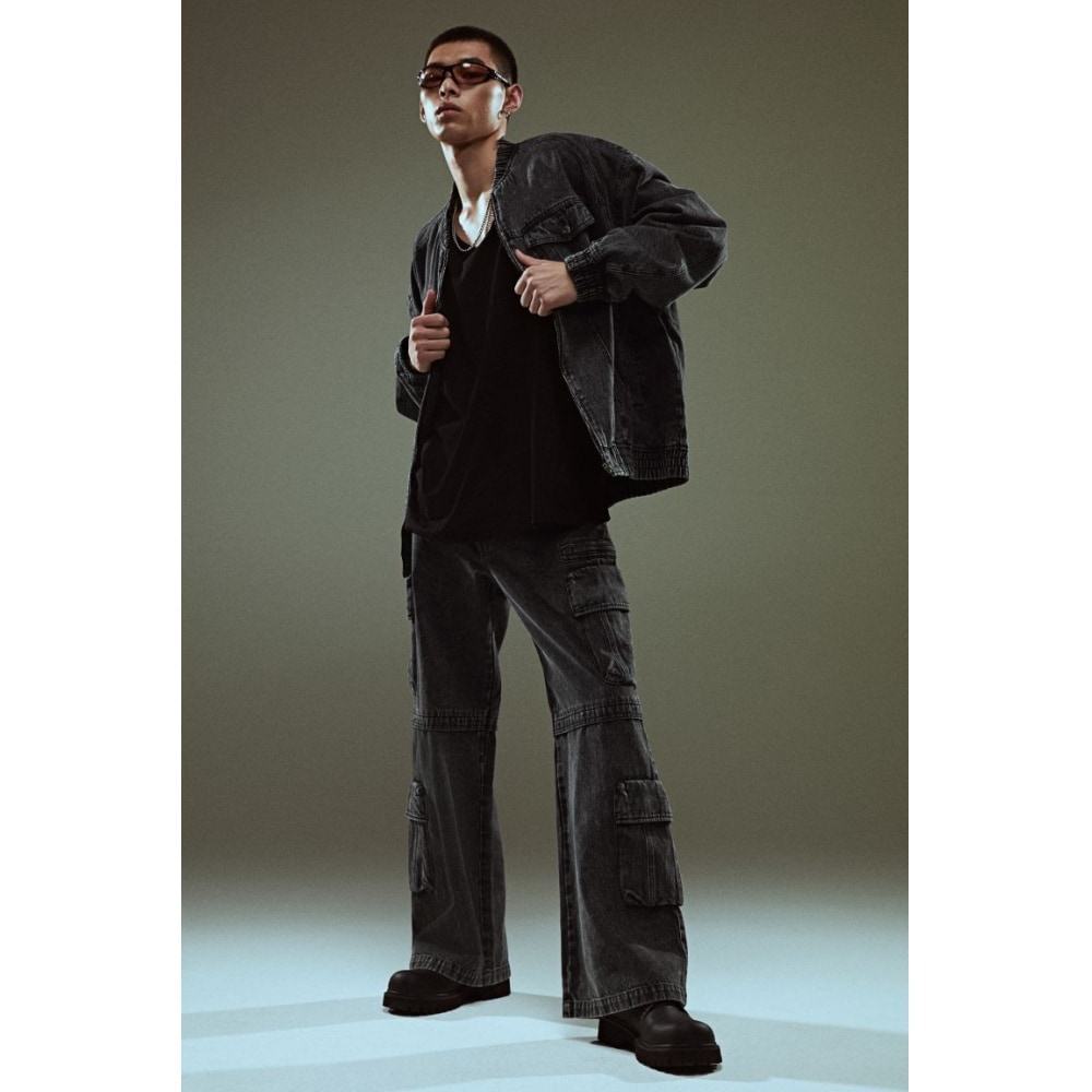 H&M ルーズカーゴジーンズダークデニムグレー