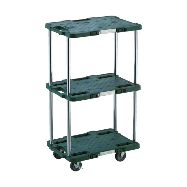 TRUSCOルートバン 3段式 柵1段付 370x500 4輪自在S付 緑 MPB-503JSK-GN 1台 組立式