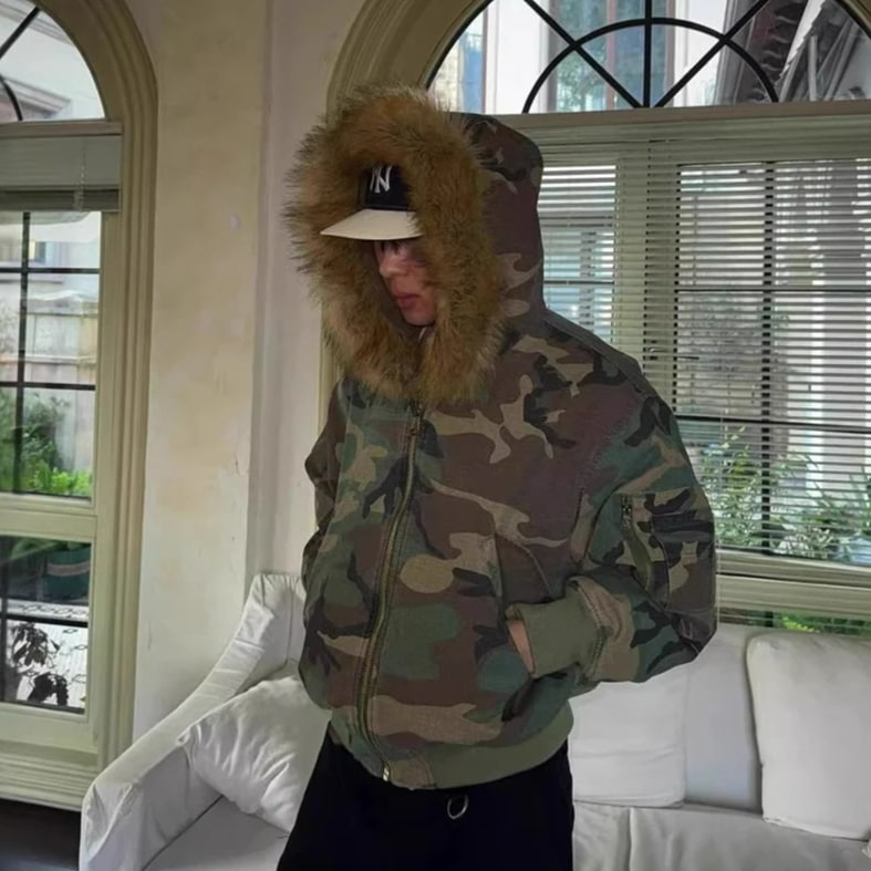 新入荷 秋冬 保温 人气新作 韓国ファッション 両面着用 ファー付き 迷彩 裏起毛 厚手 コットンコート ダウンジャケット アウター 綿袄