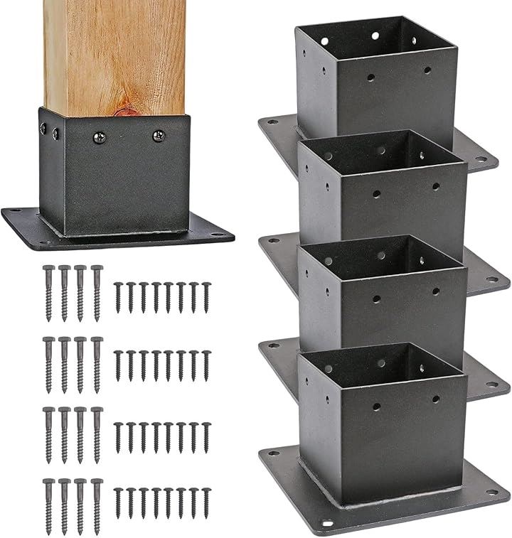 支柱固定金具 90ミリ角柱 ラティス ウッド フェンス(ブラック, 90mm角 4個セット)