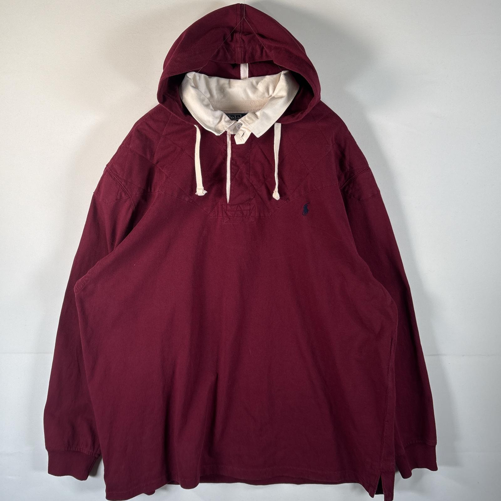 古着 ポロバイラルフローレン Polo by Ralph Lauren パーカー ラガーシャツタイプ ハーフボタン 大きいサイズ 3XLT バーガンディ メンズ
