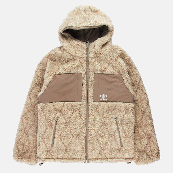 オンアンドオフレザーシブルウーブンフリースフードジャケットベージュUP421CFJO1