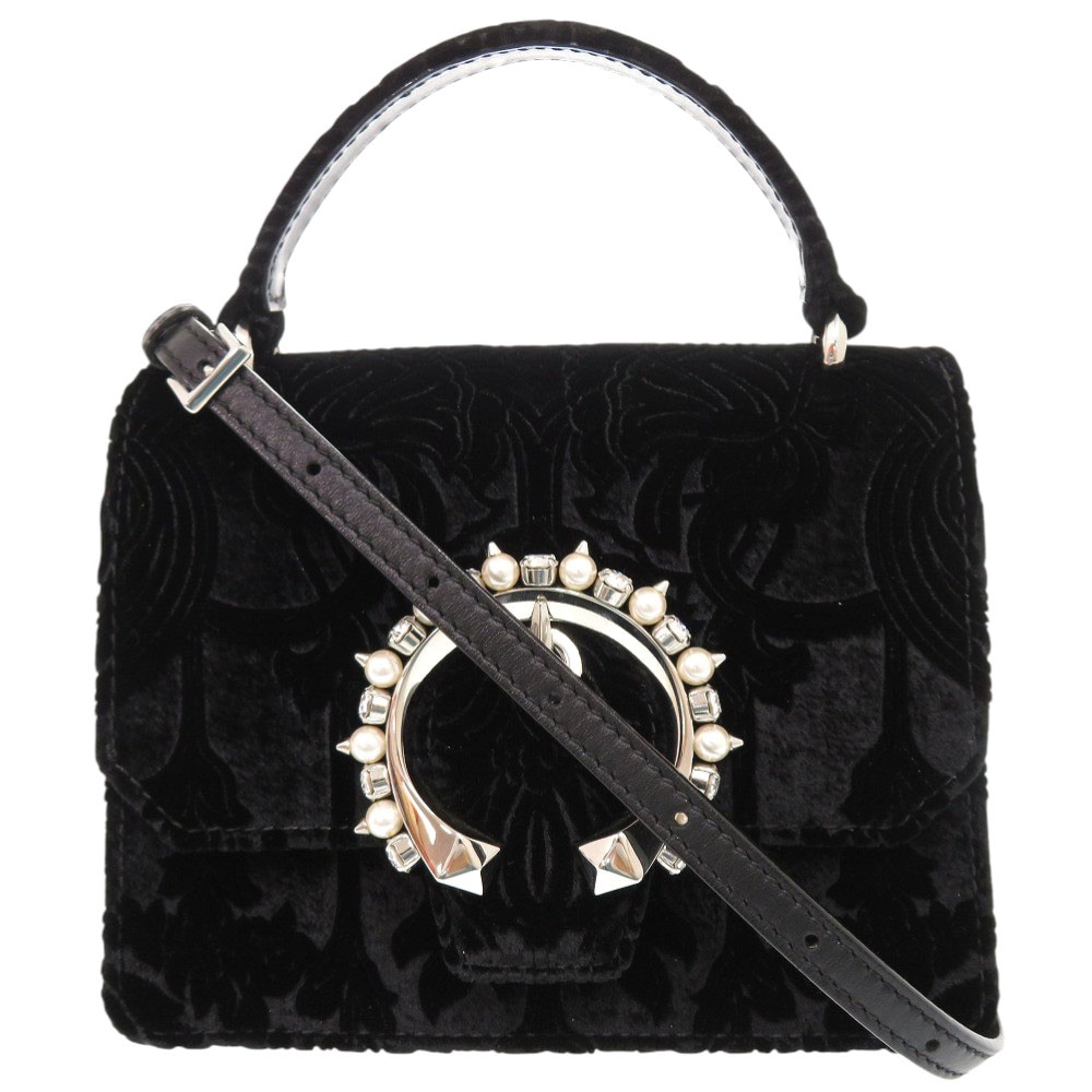 未使用品 2WAY マデリン サッチェル エス ハンドバッグ ベロア ブラック 1326【中古】 レディース
