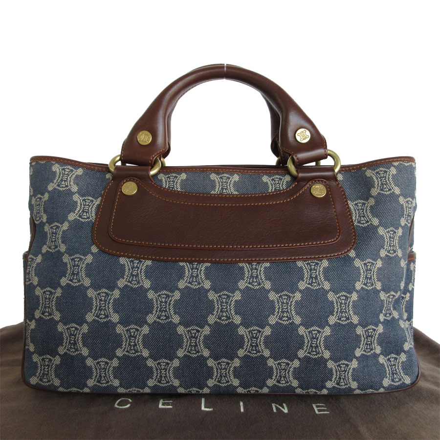 セリーヌ CELINE ハンドバッグ ブギーバッグ キャンバス/レザー インディゴブルー/ブラウン ゴールド レディース s0235g
