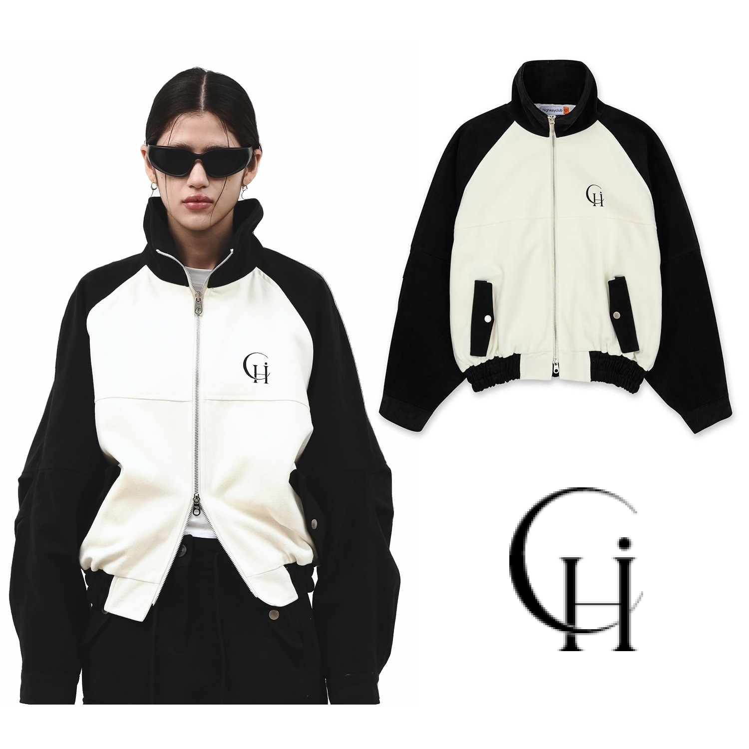 [最終在庫] [highkeyclub] CONTRAST ZIP UP JUMPER .Black 女性服 韓国ファッション ストリートファッション 14,430円