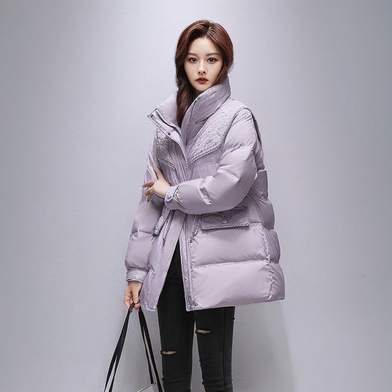 ダウンジャケット女性のミディアムロング 2024 冬の新 90 ホワイトダックダウンウエスト痩身厚く暖かいジャケット