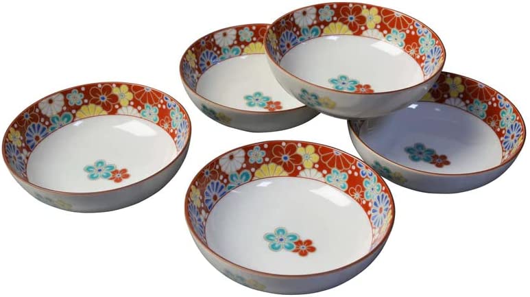 九谷焼　4号鉢　梅菊　5枚揃　SK-328　青郊窯　皿　鉢　5枚セット 7,304円