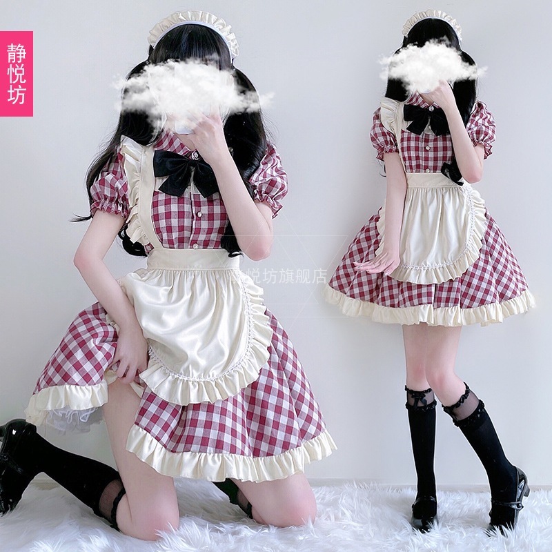 メイド服 可愛い 猫コス メイドスカート ロリータ ロリ 二次元 猫 スコットランドチェック柄 赤メイド