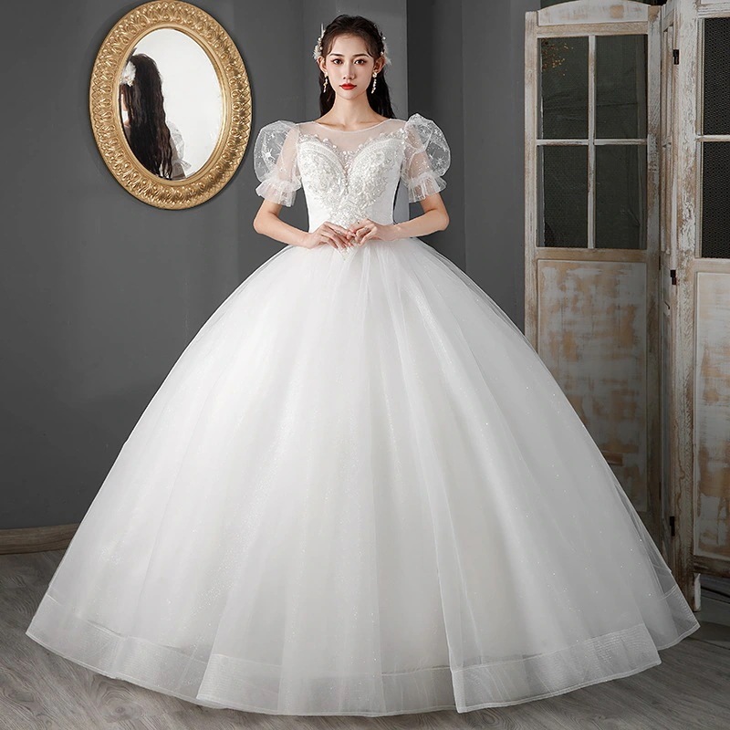 メインウェディングドレス2025ブライダルフロアレングスパレス風腕隠しプチドレス