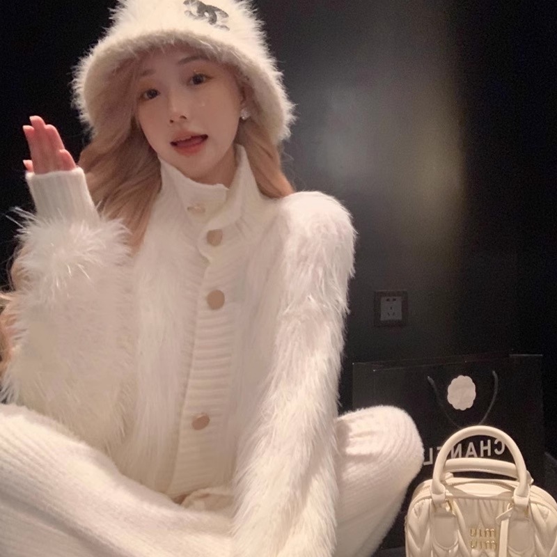 シャギーニットカーディガン レディース トップス ニット シャギーニット 羽織り カーディガン ハイネック 可愛い a5055