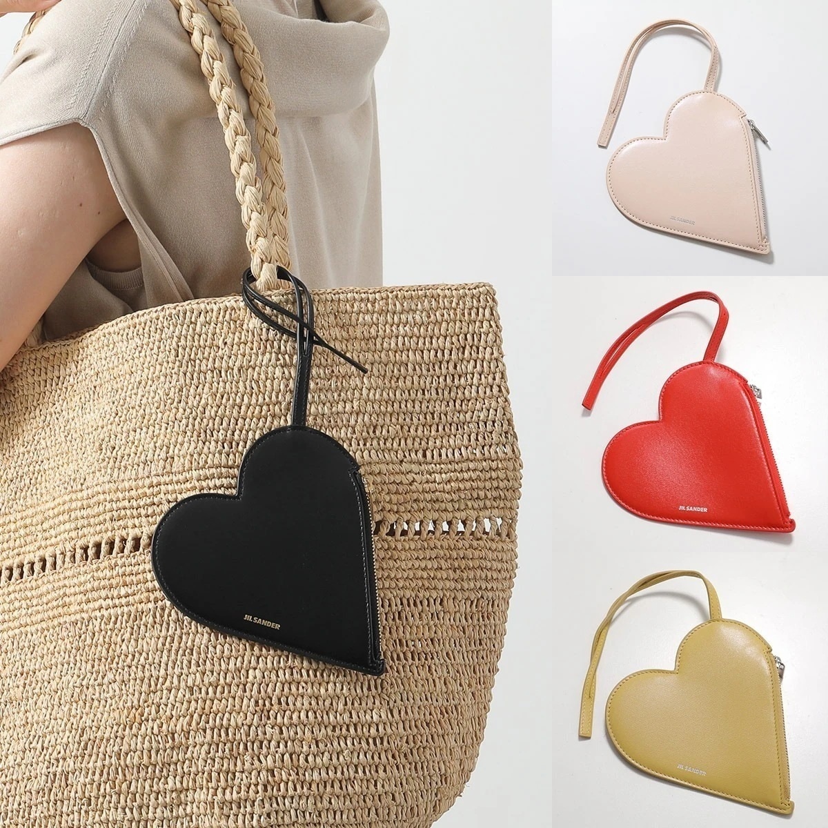 JIL SANDER ジルサンダー ポーチ J08VL0005 P4840 P5355 レディース ハート レザー 箔ロゴ コインケース リスレット付き 小物入れ カラー4色