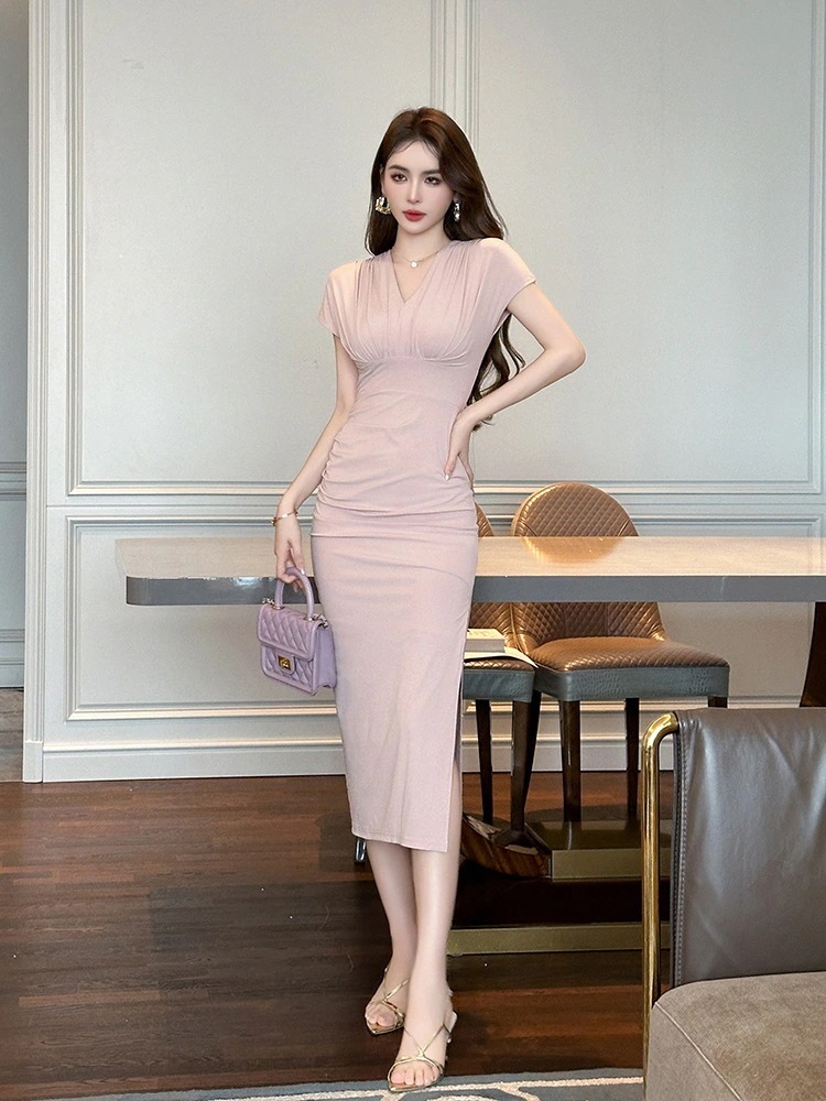 2024夏新品 Vネック お姫様 スリム 大人 ワンピース チャイナドレス ドレス パーティー キャバ 大人 同窓会 披露宴 卒業式 結婚式 演奏会 ウェディング 二次会 メガ割30%までに制限