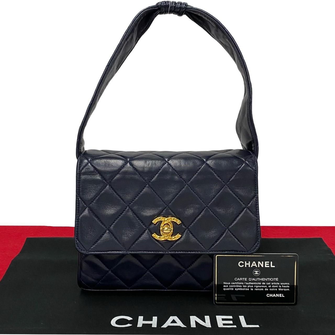 ヴィンテージ マトラッセ ココマークハンドバッグ ラムスキン ネイビー 21564