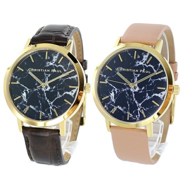 クリスチャンポール 腕時計サプライズ おそろい ペアウォッチ メンズ レディース 大理石柄 ダークブラウン ヌードベージュ レザー 誕生日プレゼント ポイント消化 15,960円