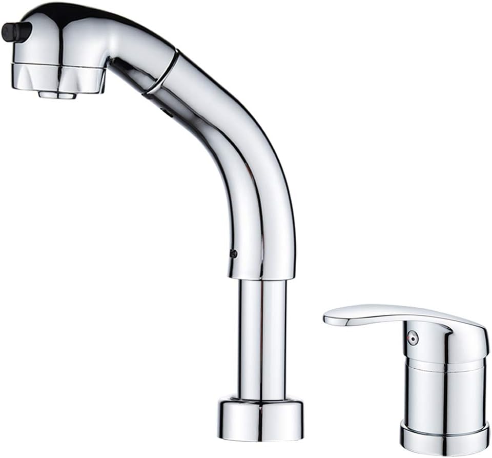 Maynosi 洗面台蛇口 洗面水栓 ツーホール式 洗髪用 シングルレバー混合栓 2穴台付き ホース引き出し式 ２つの水流モード 360回転 吐水口昇降 取り付けホース付き 真鍮 研磨