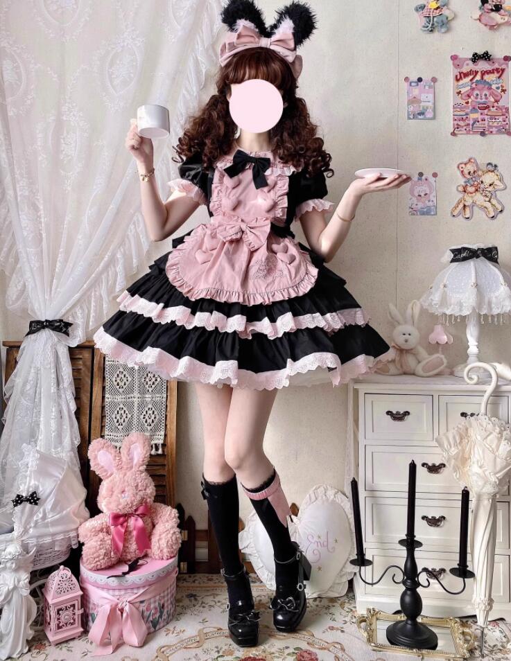 【新作登場 最安値!】46ロリータ 中袖メイド服ワンピース　 ゴスロリ コスプレ メイド服 コスチューム 文化祭 学園祭 衣装 仮装 ハロウィン おすすめ 可愛い 日常　写真　舞台　花嫁　洋