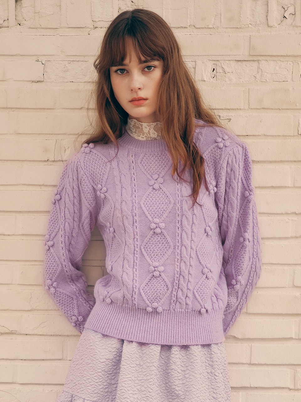 POMPOM CABLE KNIT LAVENDER