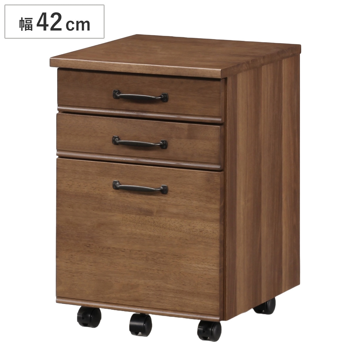デスクワゴン 幅42cm 3段 キャスター付 トライR ワゴン サイドワゴン 引き出し 収納 デスク横 デスク下 サイドチェスト フルオープン 完成品 脇机 キャビネット サイドキャビネット