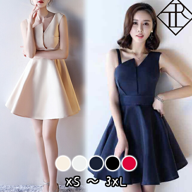 【即納】パーティードレス 結婚式 ドレス ワンピース レディース 二次会 お呼ばれ パーティー 大きいサイズ ノースリーブ アシンメトリー 膝上 キレイめ ナチュラル お洒落 可愛い お食事会 大人気