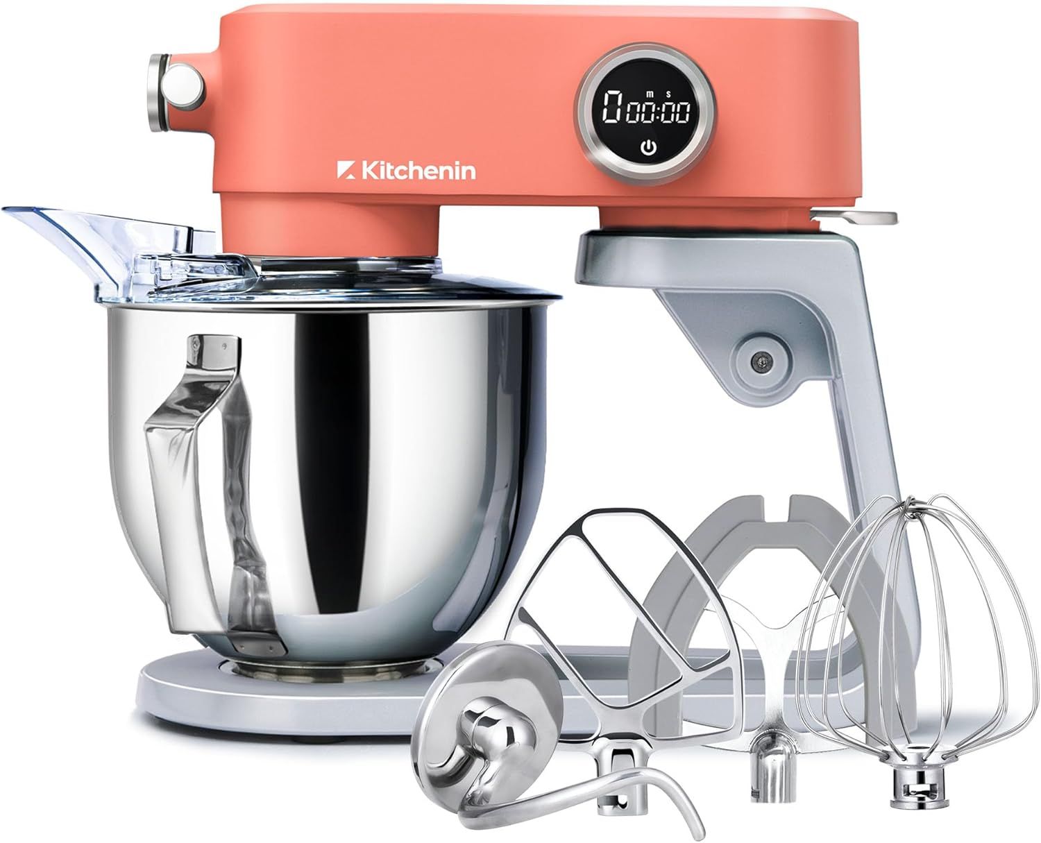 【2025年版アップグレード】Kitchenin スタンドミキサー ステンレス製アタッチメント 4点セット 多機能アタッチメント対応 タイマー機能付き パワフル 静音 8段階変速 卓上ミキサー 5L大