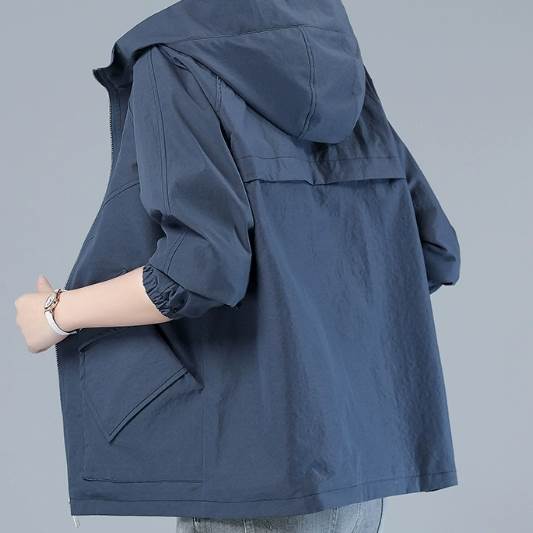 アウター 上着 ジャンパー パーカー 袖付き 長袖 襟なし 前開き ファスナー ポケット フード付き