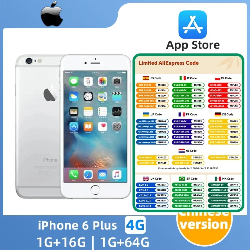 Apple-iPhone 6 Plusスマートフォン,5.5インチ,8mpカメラ,16 GB, 64 GB, 128GB rom,iOS,3g,4g,指紋認識,オリジナル,携帯電話 - AliExp 26,056円