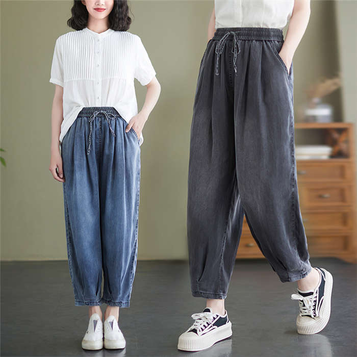 デニム ワイドパンツ レディース デニムパンツ UVカット 冷感素材 接触冷感 冷感 ガウチョパンツ サルエル パンツ ゆるパンツ リラックス ボトムス ひんやり 薄手 春 夏 秋 ウエストゴム 無地