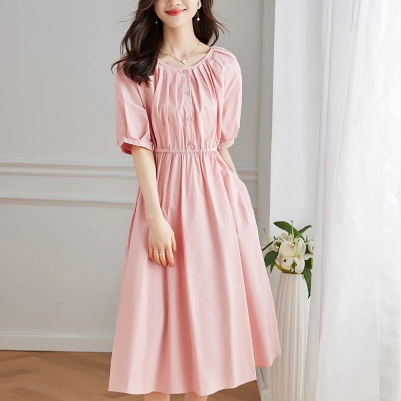 2025 新作 ワンピース 夏 半袖 長袖ワンピース ロングワンピース ロング シフォンワンピ ベアワンピ レースワンピ ドレス パーティードレス女性のためのピュアコットンドレス2025年の