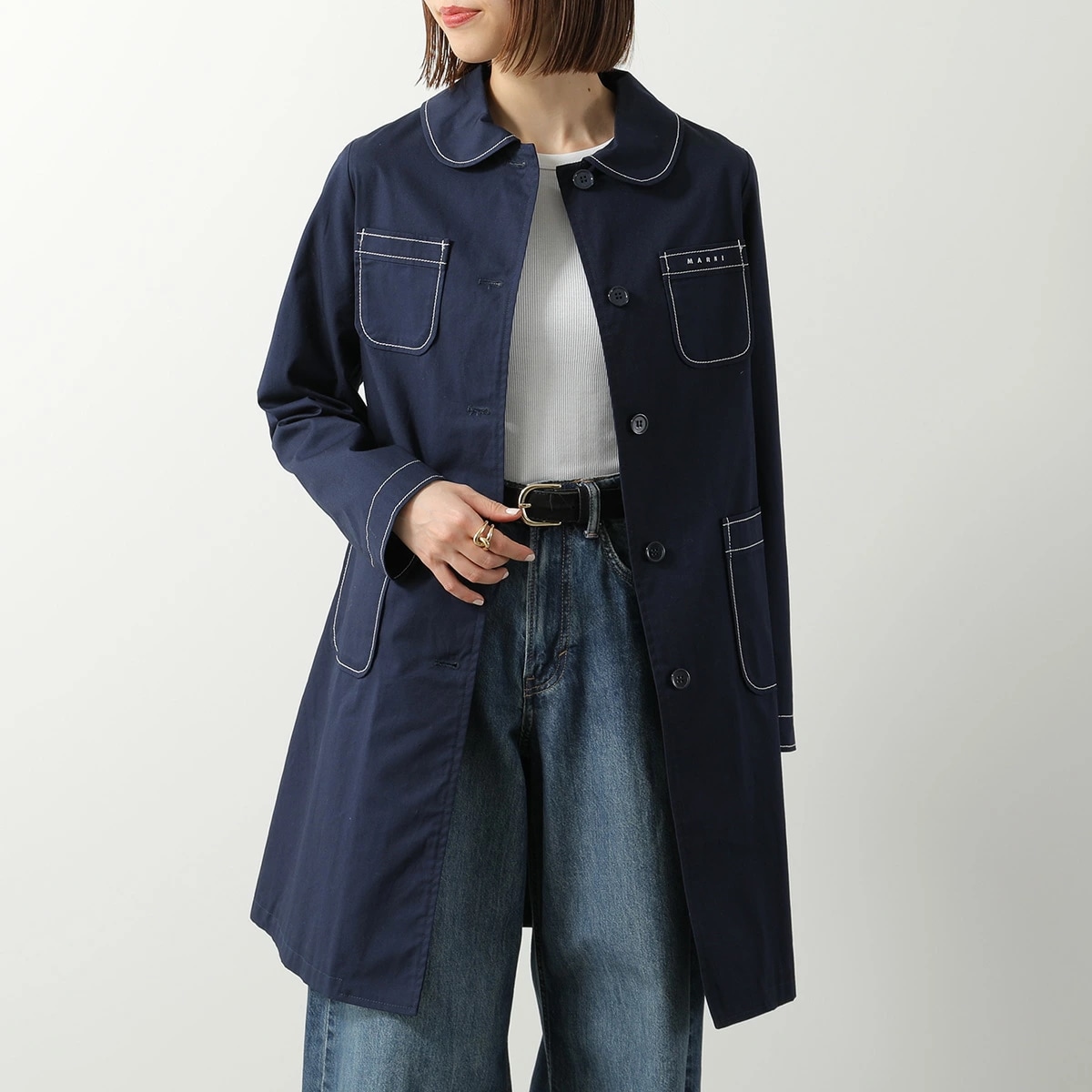 MARNI KIDS マルニ キッズ ジャケット M01731 M00UV レディース ガールズ ロング ライトコート ロゴ ちびロゴ ステッチ コットン 0M860