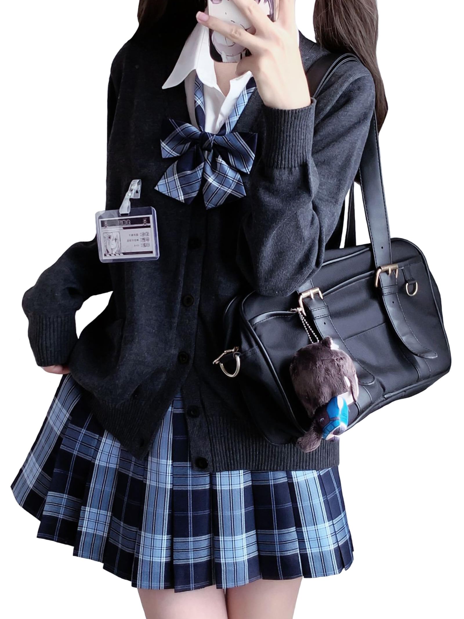 女子高生 制服 カーディガン チェックスカート 長袖シャツ 蝶結び 4点セット スクール ニットカーディガン Vネック 女子高校生 コスプレ 女の子 学生服 JK制服 コスチューム 仮装 学園祭 文化