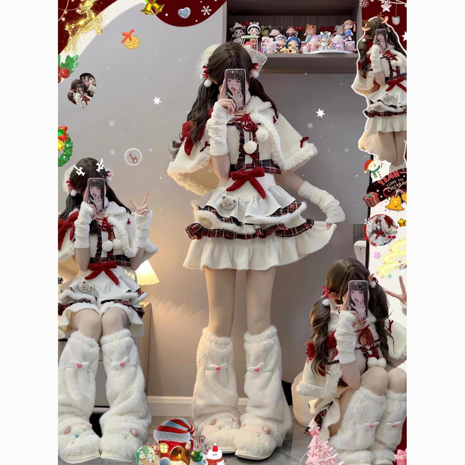 新年の戦闘ローブドーパミンガール冬のほつれケープパフスカートケーキスカートの3点セット