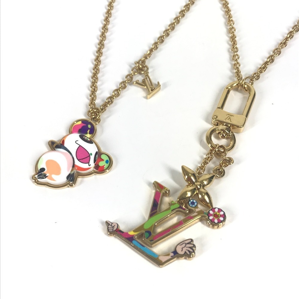 ネックレス M02499 セット2ネックレス・スーパーフラット LV × TM 村上隆 パンダ チェーンネックレス 2本セット アクセサリー メタル ゴールド