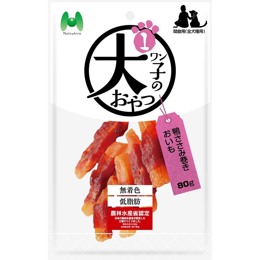 （まとめ買い）マツヒロ ワン子のおやつ 無着色/低脂肪 鴨ささみ巻きおいも 80g 犬用おやつ [x16]