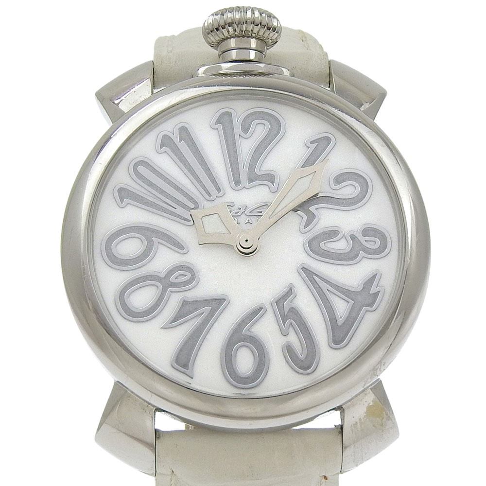 マヌアーレ 5020.8 腕時計 ステンレススチール レザー クオーツ アナログ表示 ユニセックス 白文字盤 中古品