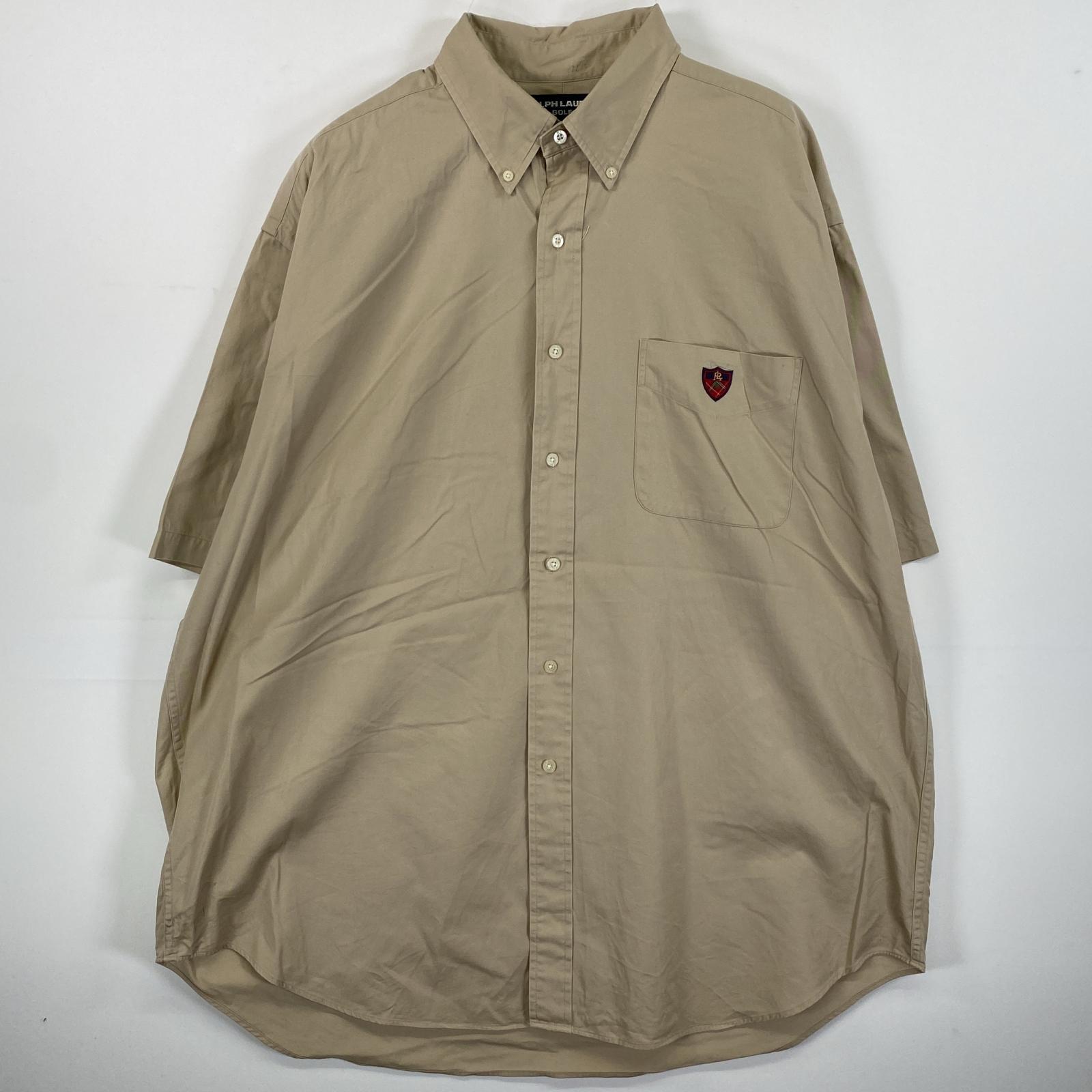 古着 90s/90年代 半袖シャツ ボタンダウン ワンポイント 胸ポケット XL ベージュ 無地 メンズ 5,203円